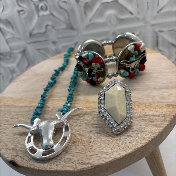LOT OF LONGHORN THEMED JEWELRY - silver and turquoise - Picture 2 of 9